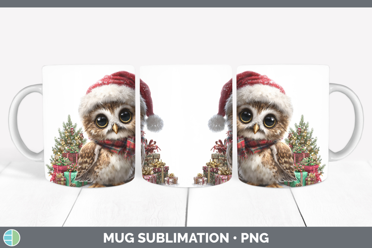 Christmas Santa Hat Owl Mug Wrap Sublimation Coffee Cup Desi