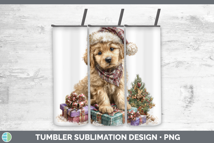 Christmas Santa Hat Puppy Tumbler Sublimation 20 oz Skinny T