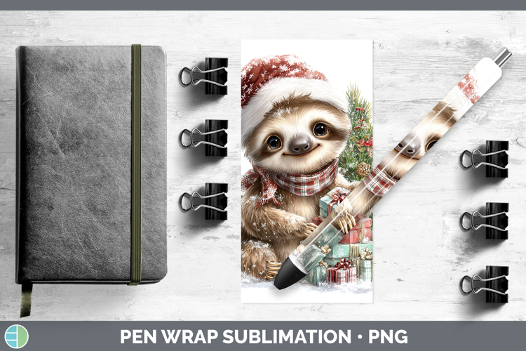 Christmas Santa Hat Sloth Pen Wrap Sublimation Pen Designs