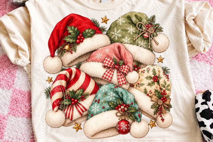 Christmas Santa Hats Vintage Cozy Holiday Hat Collection PNG example image 1