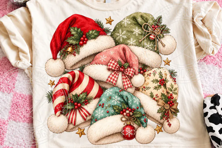 Christmas Santa Hats Vintage Cozy Holiday Hat Collection PNG