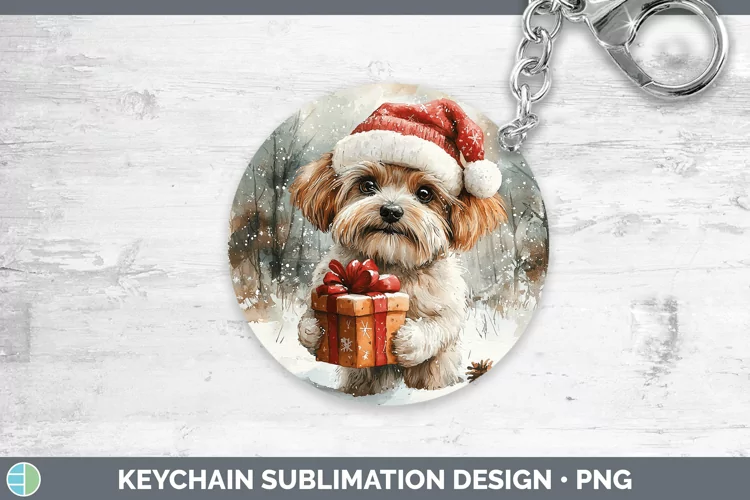 Christmas Santa Lhasa Apso Keychain Sublimation Keyring Desi