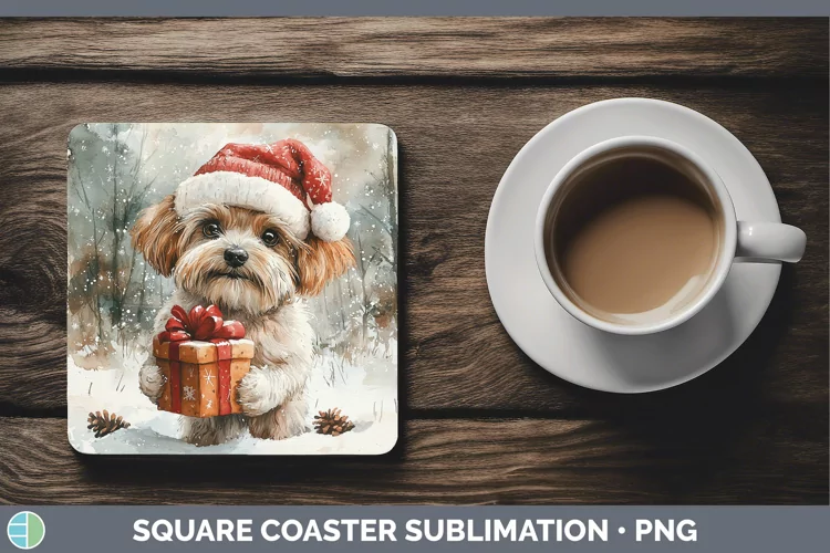 Christmas Santa Lhasa Apso Square Coaster Sublimation Coaste