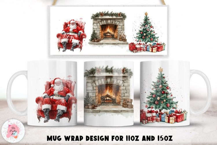 Christmas Mug Wrap For 11 oz and 15 oz, 3d Mug, Christmas Santa Png