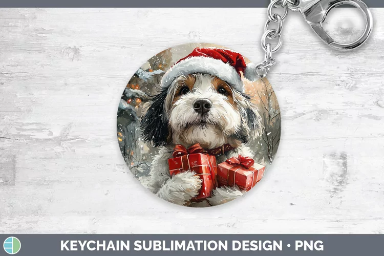 Christmas Santa Old English Sheepdog Keychain Sublimation Ke