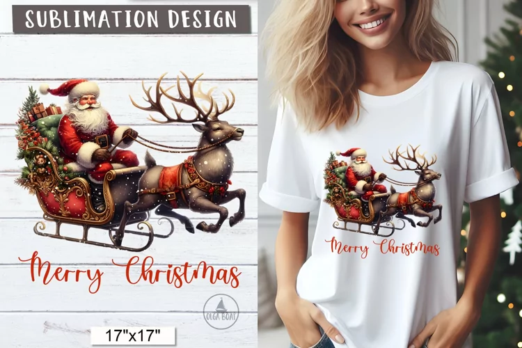 Christmas santa on sleigh | Vintage christmas sublimation