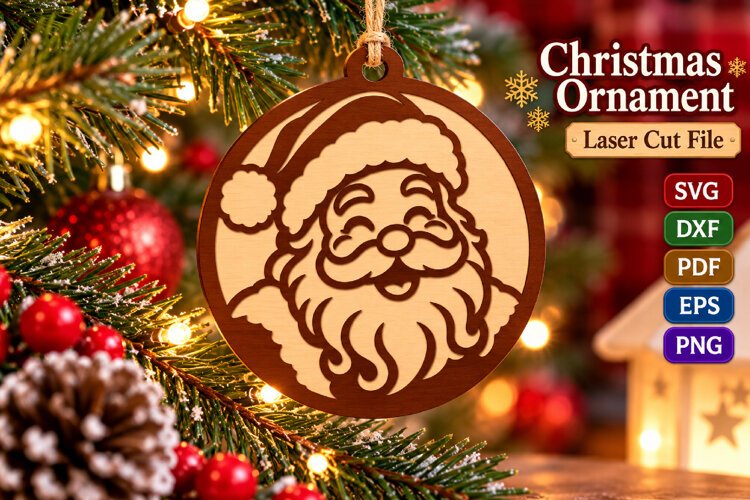 Christmas Santa Ornament SVG File, Laser Cut Glowforge example image 1