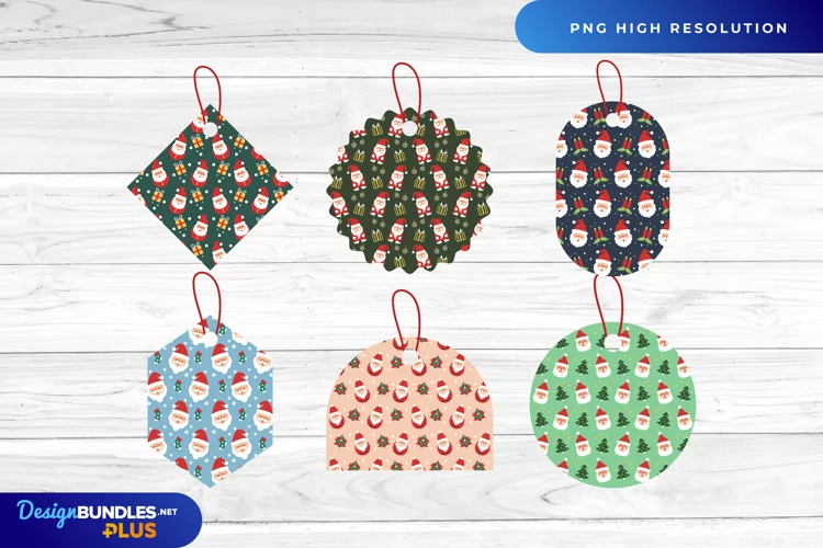 Christmas Santa Patterned Shaped Tags