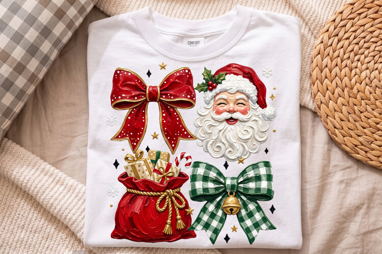 Christmas Santa Png,Festive Bows and Gift Sack Design example image 1
