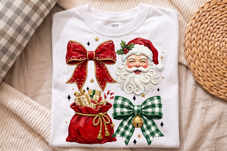 Christmas Santa Png,Festive Bows and Gift Sack Design