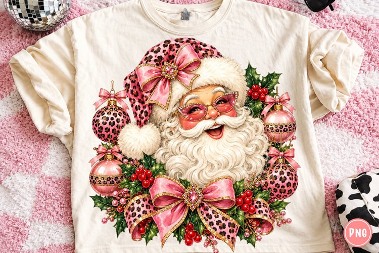 Pink Leopard Santa Christmas PNG | Glam Coquette Bow Png example image 1