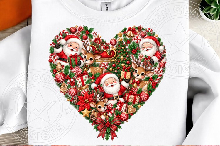 Christmas Santa & Reindeer Heart PNG example image 1