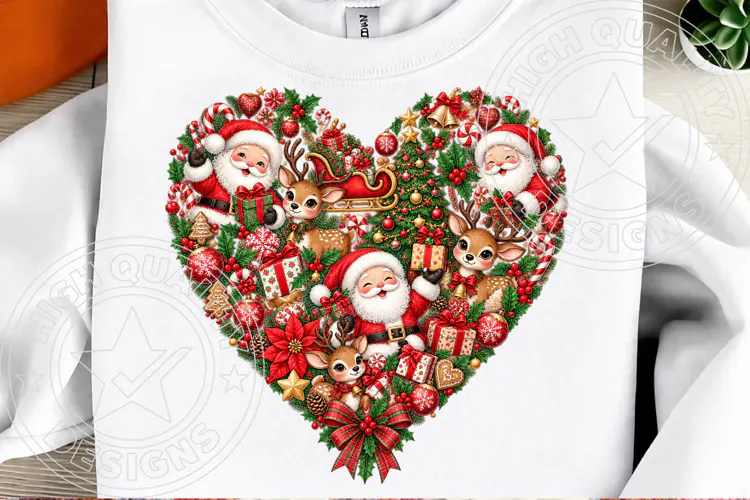 Christmas Santa & Reindeer Heart PNG