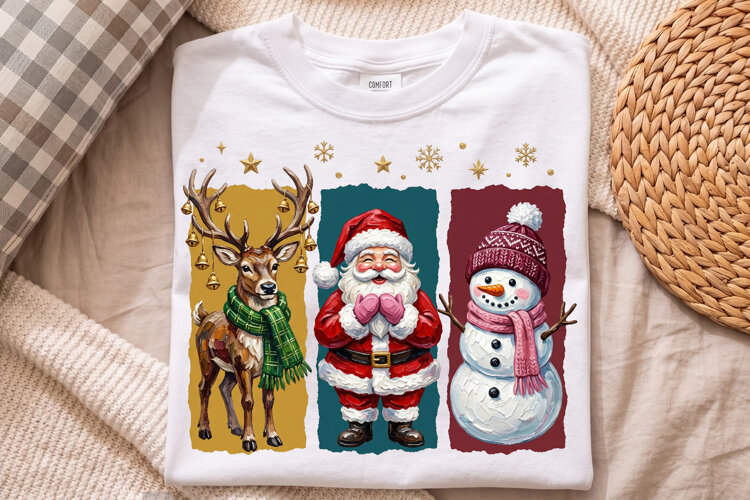 Christmas Santa Reindeer Snowman Png, Festive Holiday Trio example image 1