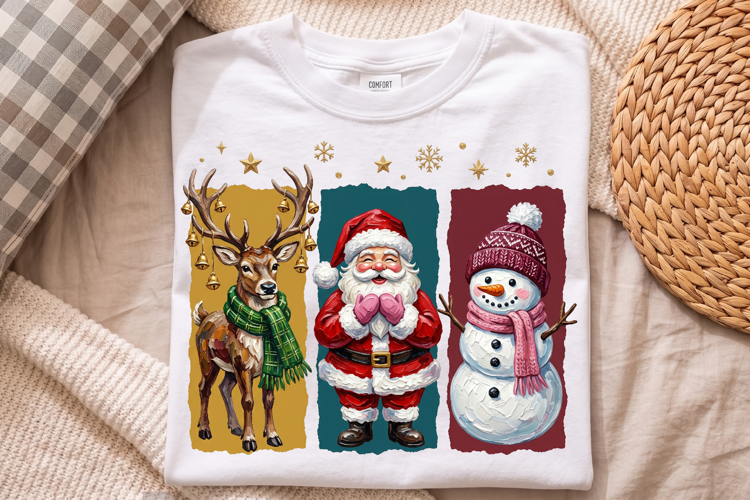 Christmas Santa Reindeer Snowman Png, Festive Holiday Trio