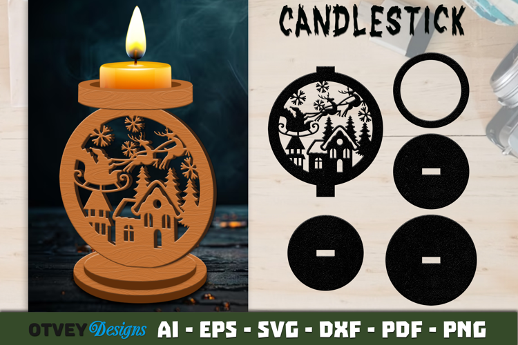 Christmas Santa Seligh Candlestick Lasercut