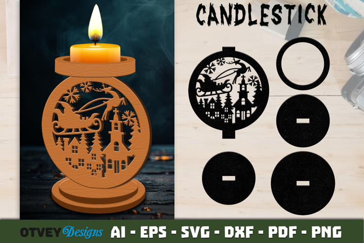 Christmas Santa Seligh Candlestick Lasercut