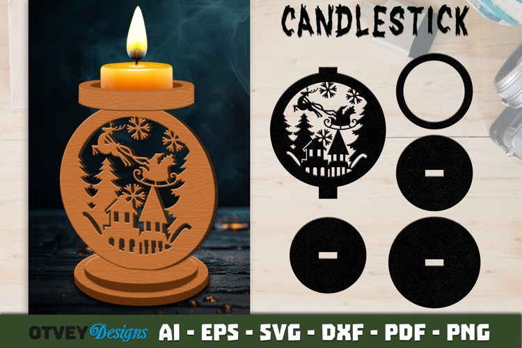 Christmas Santa Seligh Candlestick Lasercut
