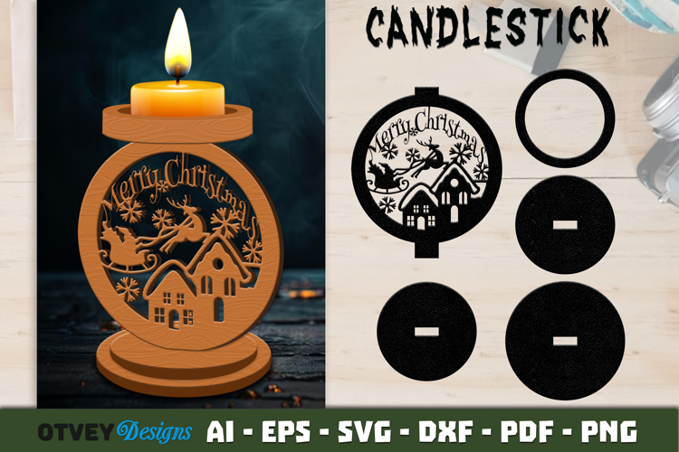 Christmas Santa Seligh Candlestick Lasercut