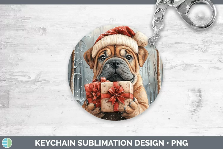 Christmas Santa Shar Pei Keychain Sublimation Keyring Design
