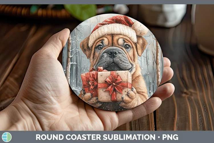 Christmas Santa Shar Pei Round Coaster Sublimation Coaster D