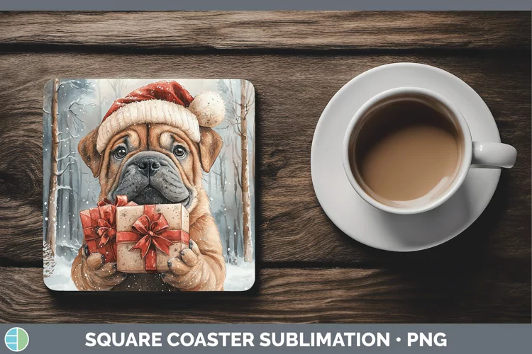 Christmas Santa Shar Pei Square Coaster Sublimation Coaster