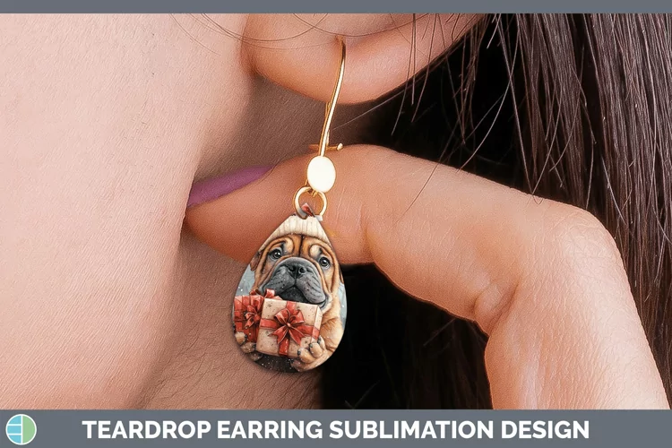 Christmas Santa Shar Pei Teardrop Earrings Sublimation Earri