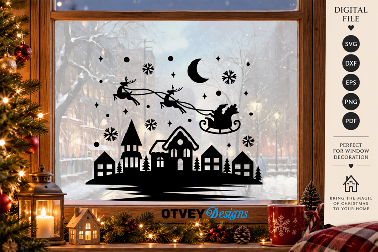 Christmas Santa Sleigh Reindeer Village SVG, Christmas Decor