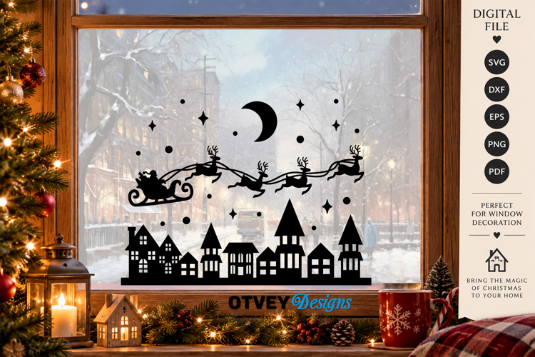 Christmas Santa Sleigh Reindeer Village SVG, Christmas Decor