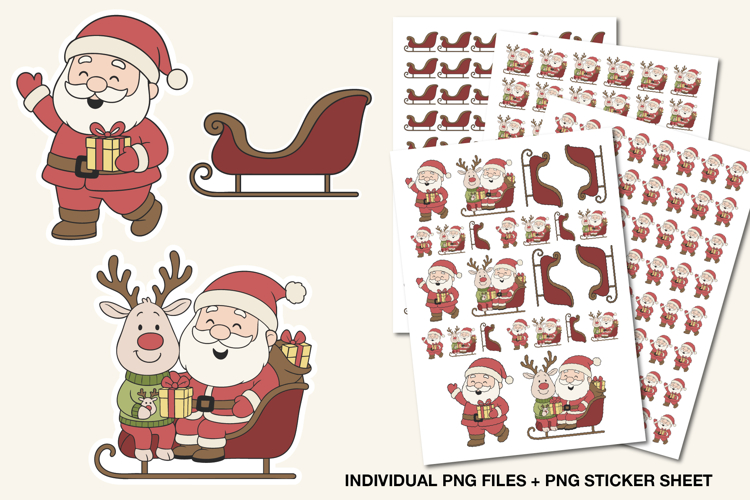 Christmas Santa Stickers, Cute Holiday Clipart PNG for Kids