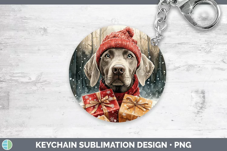 Christmas Santa Weimaraner Keychain Sublimation Keyring Desi