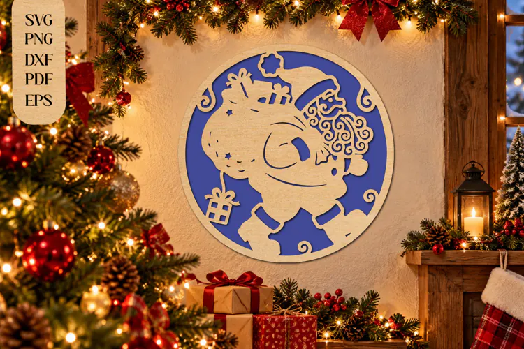 Christmas Santa with Gift Bag Laser Cut SVG