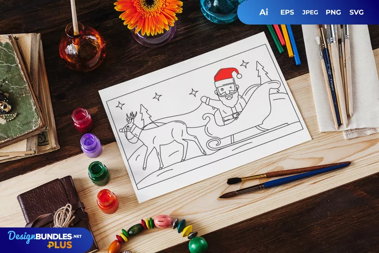 Christmas Santa Sleigh Coloring Page