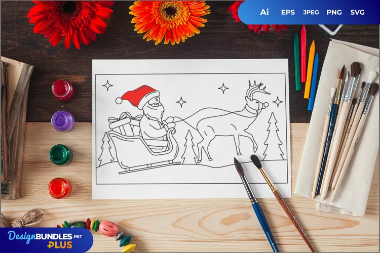 Christmas Santa Sleigh with The Gift Boxes Coloring Page