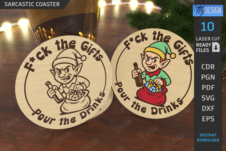 Christmas Sarcastic Coaster Laser Cut|Drink Coaster SVG|Xmas