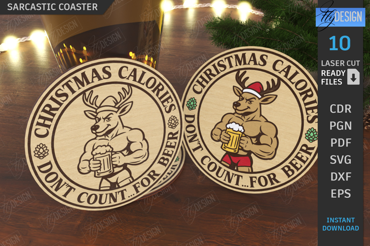 Christmas Sarcastic Coaster Laser Cut|Drink Coaster SVG|Xmas