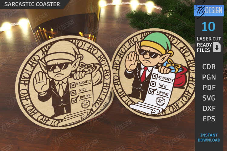 Christmas Sarcastic Coaster Laser Cut|Drink Coaster SVG|Xmas