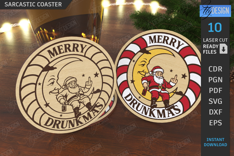 Christmas Sarcastic Coaster Laser Cut|Drink Coaster SVG|Xmas