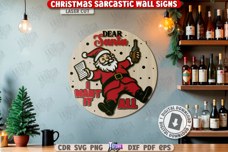 Christmas Sarcastic Wall Sign Laser Cut|Sassy Christmas SVG