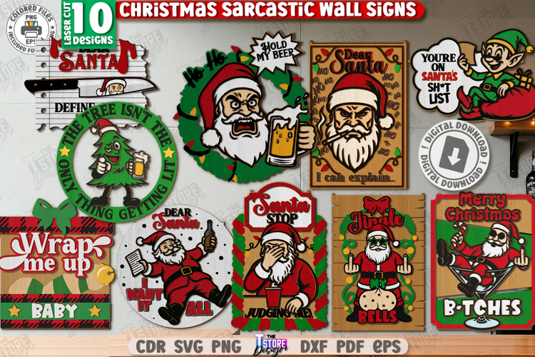 Christmas Sarcastic Wall Signs Laser Cut Bundle|Sassy Design