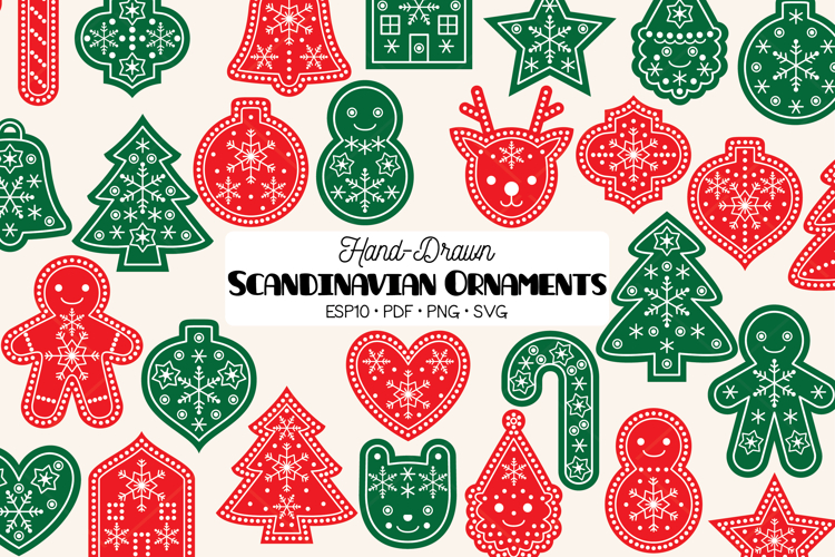 Scandinavian Holiday Ornaments | Christmas Tree, Star, Santa