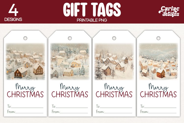 christmas scene gift tags