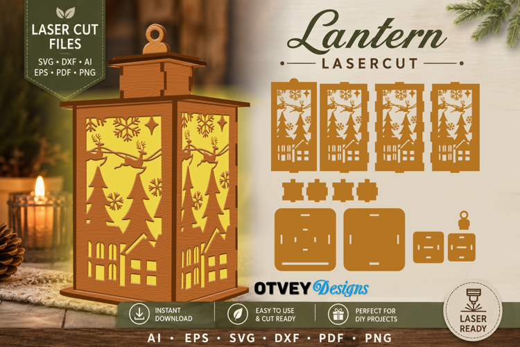Christmas scene Lantern Lasercut