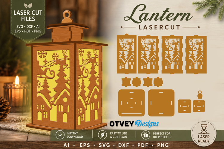Christmas scene Lantern Lasercut
