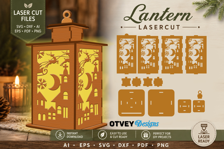 Christmas scene Lantern Lasercut