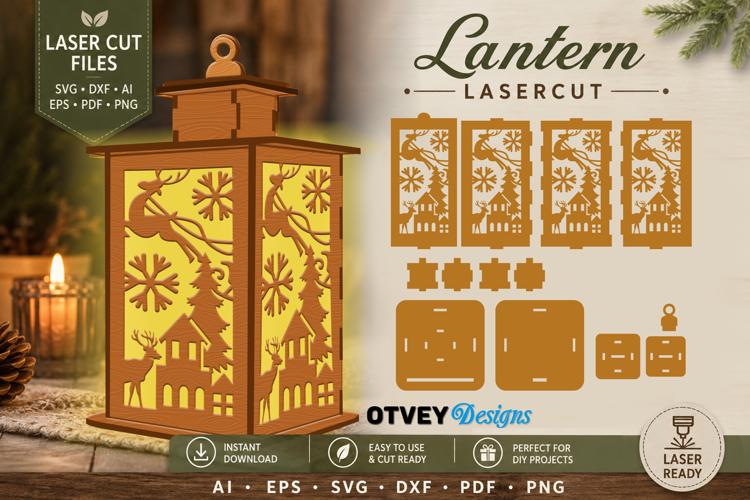 Christmas scene Lantern Lasercut