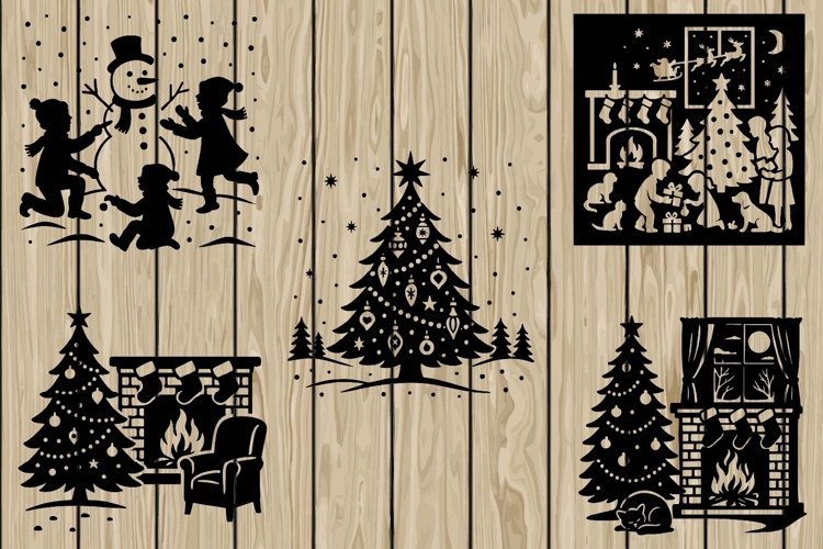 Christmas scene mini bundle stencil silhouette SVG