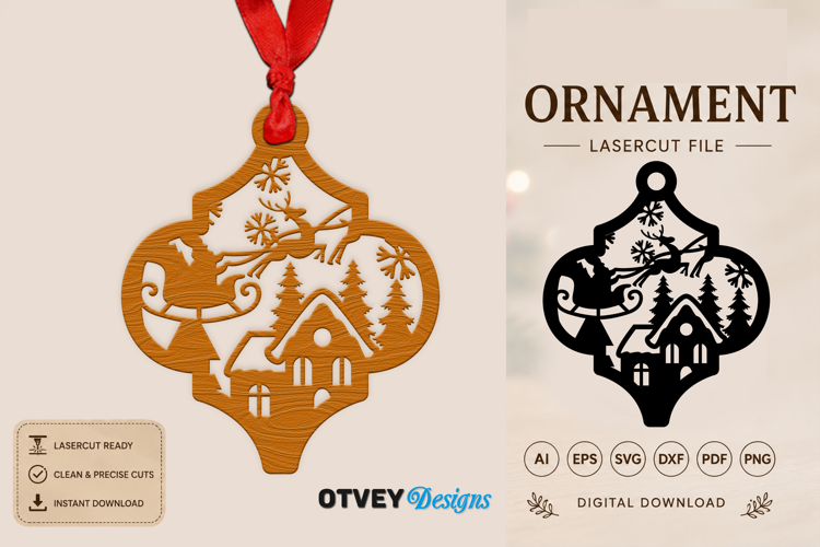 Christmas Scene Ornaments arabesque Lasercut