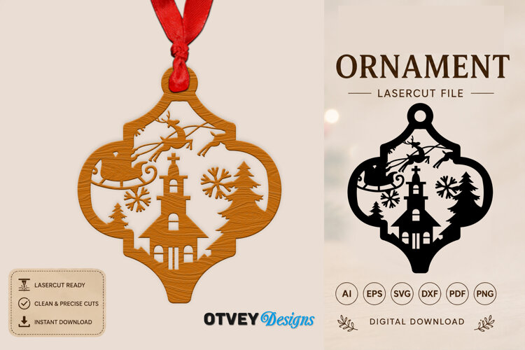 Christmas Scene Ornaments arabesque Lasercut example image 1