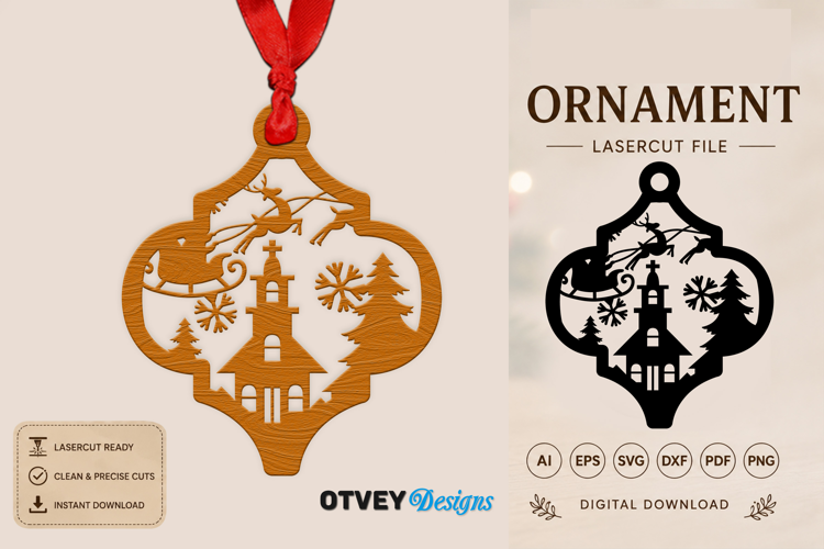 Christmas Scene Ornaments arabesque Lasercut